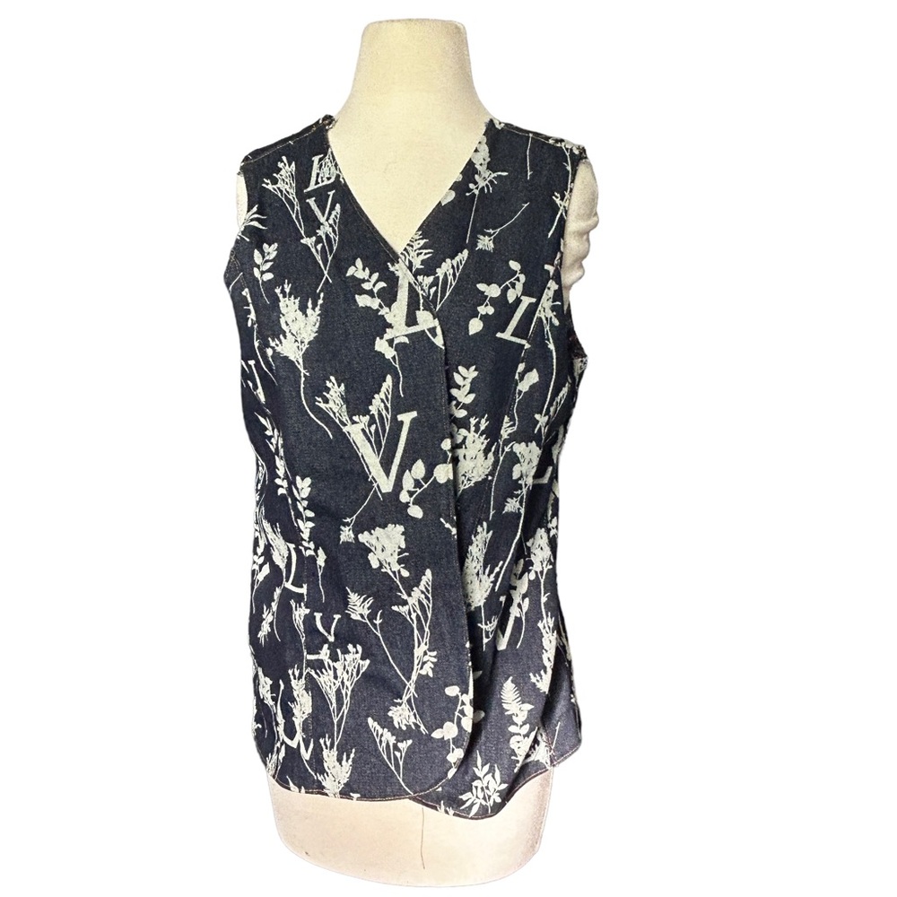 Women’s LV Logo Denim Floral Vest OS Blue Sleeveless